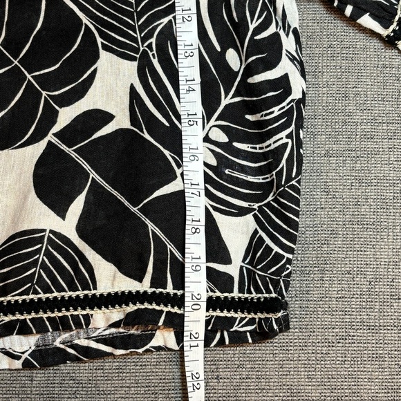 Cynthia Rowley Black & Cream Tropical Print Linen Blend Blouse Sz L - Picture 10 of 11
